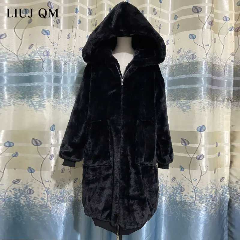 Extra large winter faux fur coat womens Parka long warm faux fur leather jacket hooded loose winter coat Casaco Feminino X241214