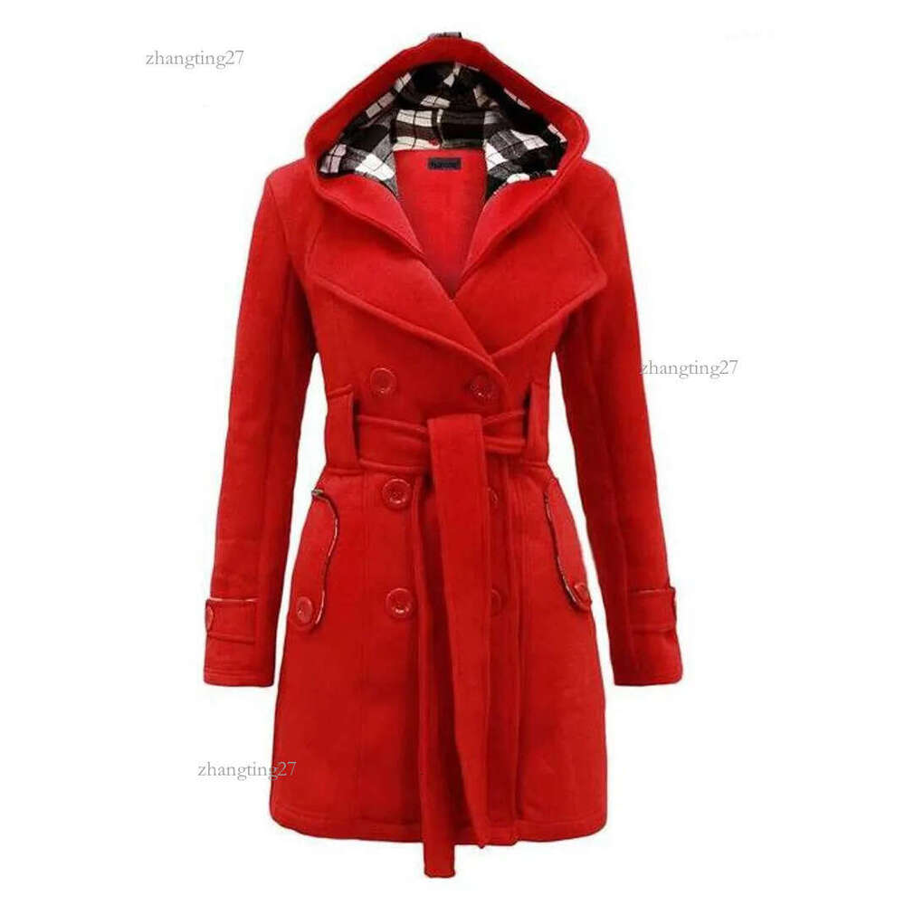 Women's Jackets Wholesale- LOHILL 2021 Womens Fashion Woolen Double Breasted Pea Coat Casual Hoodie Winter Warm Jacket1