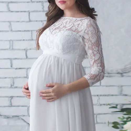 Pregnant Women Lace Long Dress Solid Color Materni Maxi Gown Dress 3/4 Sleeve Wedding Par Floor Dress for PhotographyXJ241213