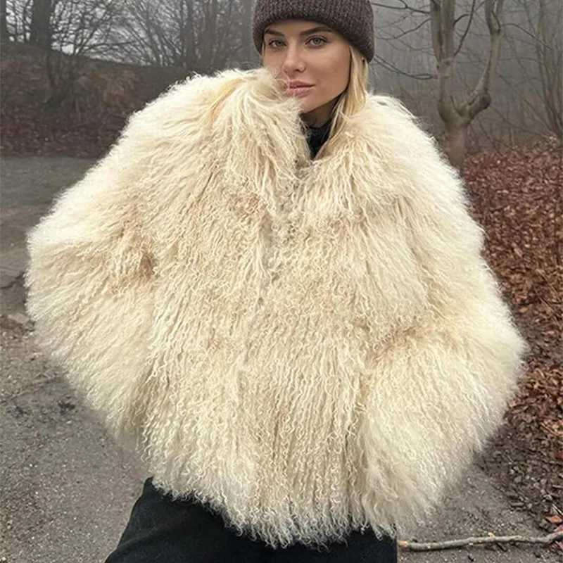Luxury Women Faux Fur Furry Coat Elegant Solid Loose Lapel Full Slve Jacket Female Autumn Winter Lady Thicken Warm Strt Wear X241214