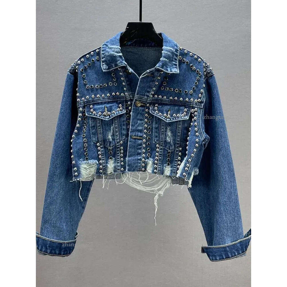 Womens Jackets Denim Jacket Spring Summer In Heavy Industry Rivet Studded Jean Women Worn Nail Bead Top 231110