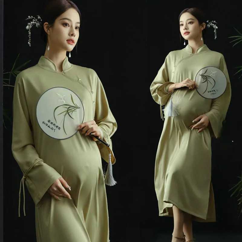 New Materni Photo Clothing New Chinese Sle Retro Cheongsam Temperament Pregnant Mother Ancient Sle Art Photo DressXJ241213