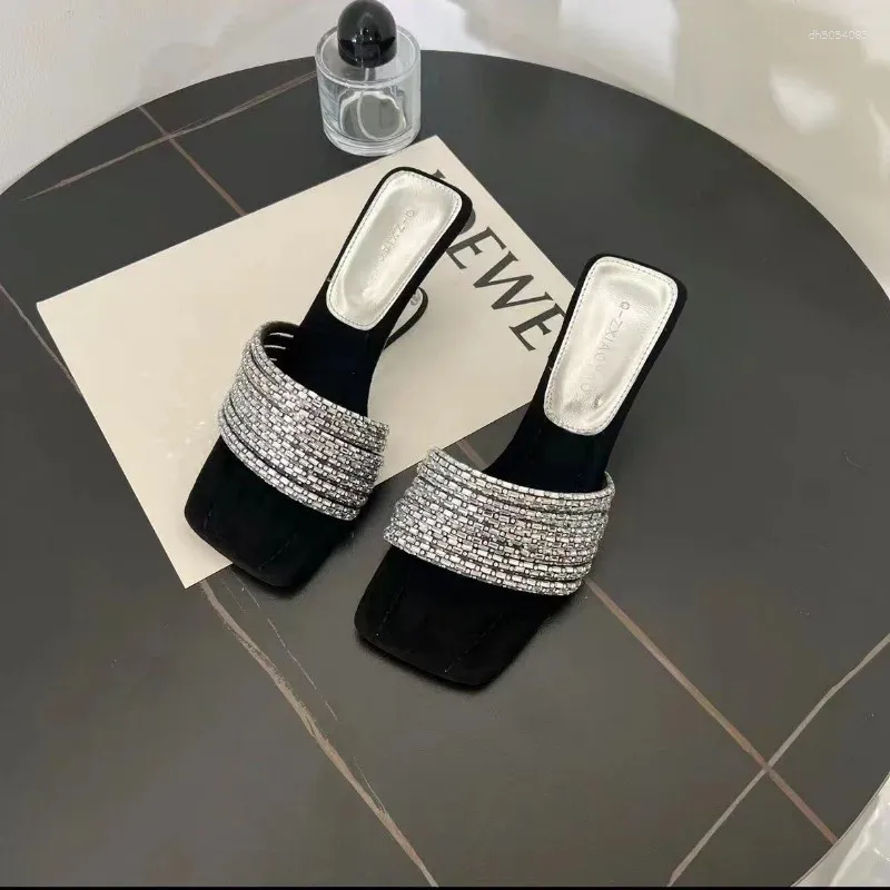 Slippers Low Casual Shoes Woman 2025 Big Size Heeled Mules Glitter Slides Sier Soft High Jelly Rome Fabric Rubb