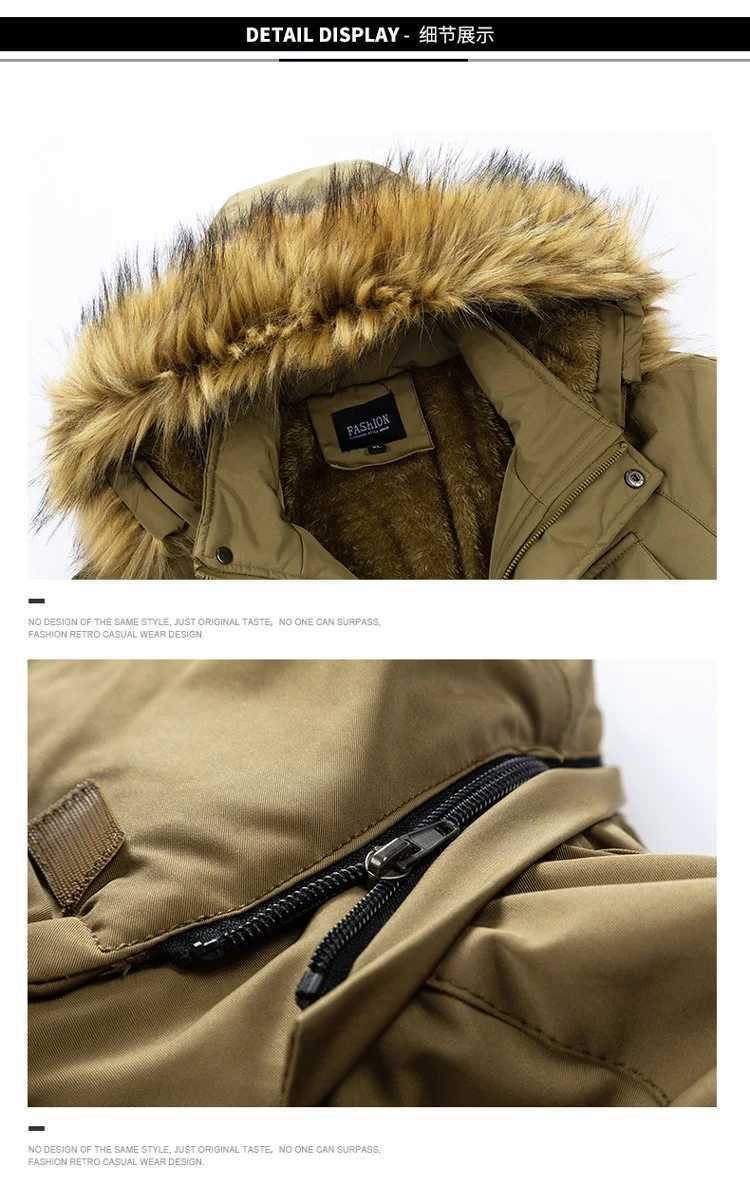 Mens winter long Parkas down jacket mens casual loose fur collar hooded jacket outdoor thick warm wool jacket 4XL W241213