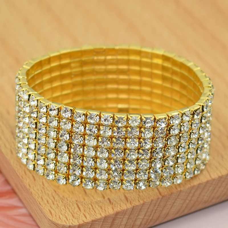 Classic Multiple Shining Rhinestone Crystal Stretch For Women Girls Bridal Wedding Wristband Elastic Bracelet Gold Silver ColorXJ241214