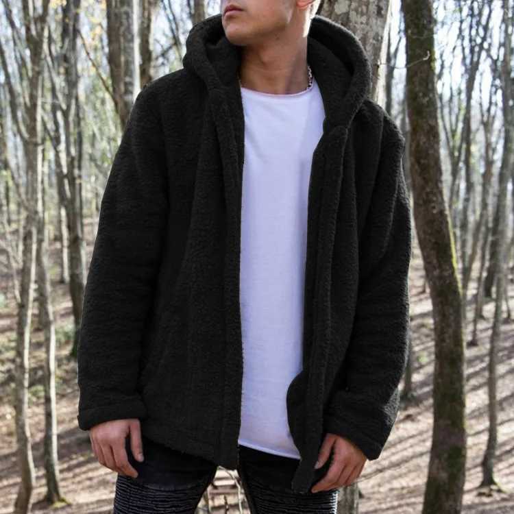 Mens winter casual solid color hooded jacket European and American large coat warm jacket W241213