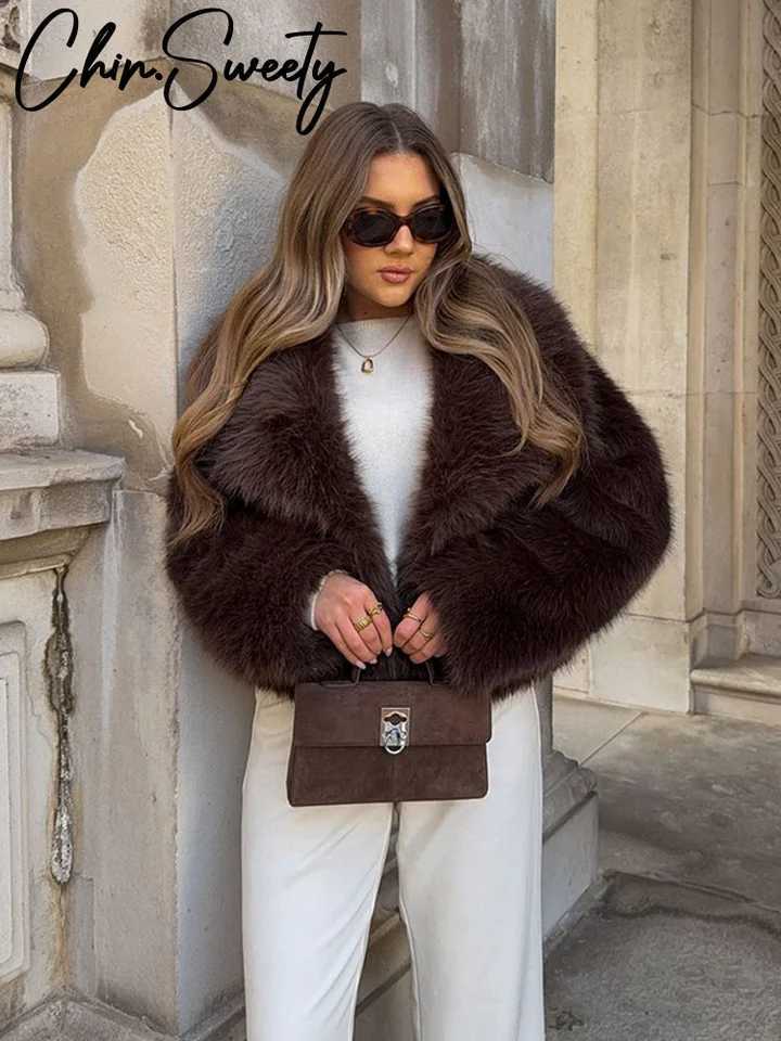 Retro faux fur womens jacket solid collar long Slve thick warm jacket womens 2024 autumn winter loose womens jacket X241214