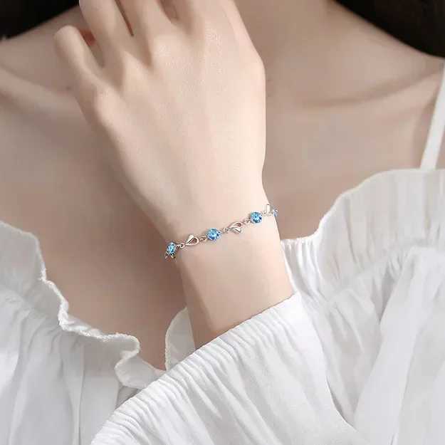 925 Sterling Silver Heart Shed Necklace Bracelet Set for Women Vintage Korean Crystal Bracelets High Quality Set Party JewelryXJ241214