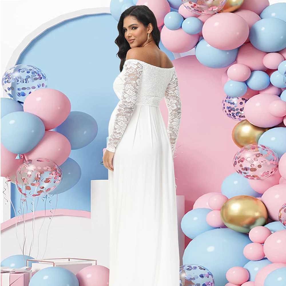 Materni Lace Photography Gown V-Neck Long Sleeve Maxi Elegant Pregnancy Dress For Baby Shower PhotographyXJ241213