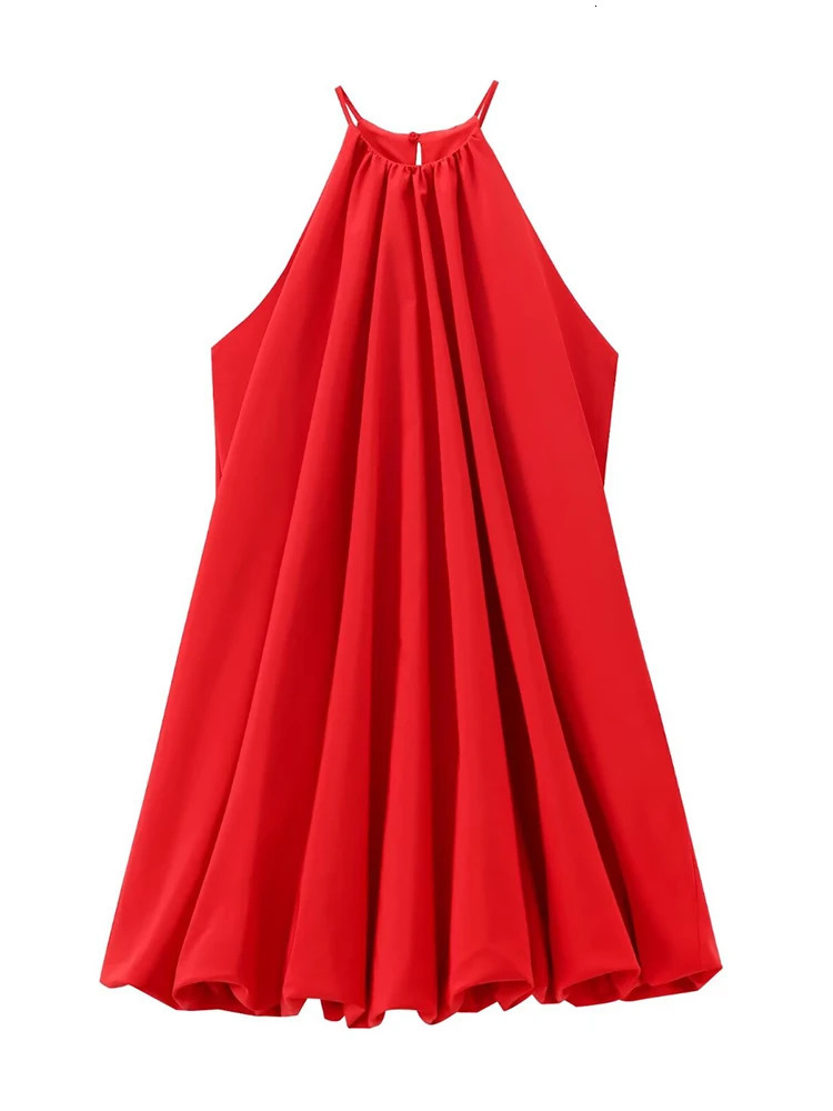 TRAF Fashion Mini Dress Summer Sexy Off Shoulder Balloon Version Short Dress With Hanging Strap Dress 241213 - view 5