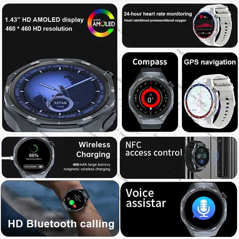 High Quality GT5 Pro smartwatch mens GPS navigation AMOLED 4GB NFC compass clock BT call smartwatch O241213