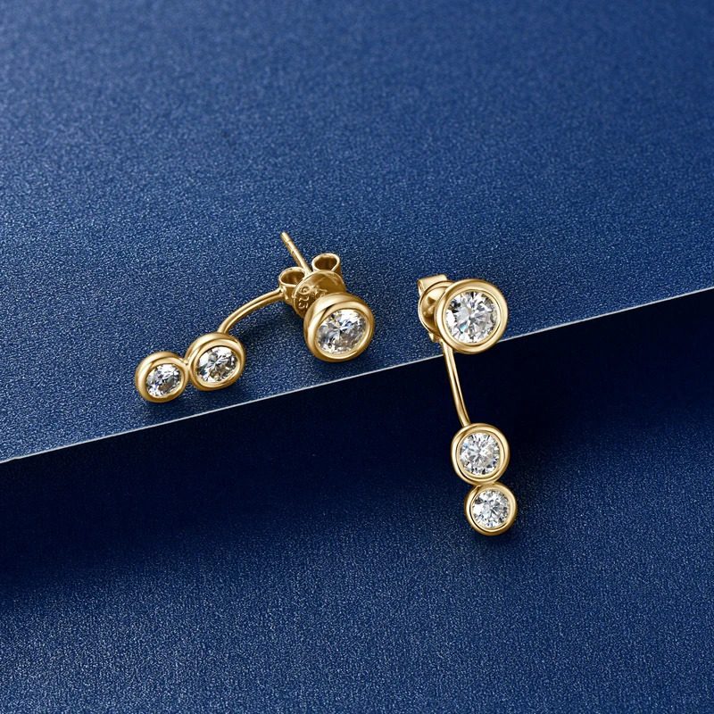All Round Diamond Ear Jacket Earrings 5mm 4mm 3.5mm 925 Real Silver Stud Earring for Women Unique Fine Jewelry 241214