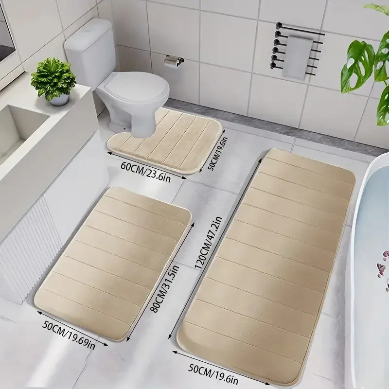 3Pc Sets Bath Mats Non Slip Memory Foam Bathroom Soft Rugs Water Absorption Dry Fast Bath Mat Machine Washable For Home Floor 241213