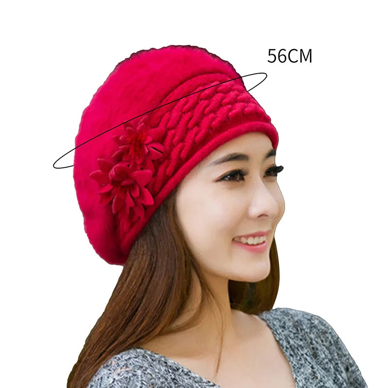 Floral Patchwork Elegant Ladies Knitted Hats Cap Autumn Winter Solid Color Female Fashion Skullies Beret Hat 241214