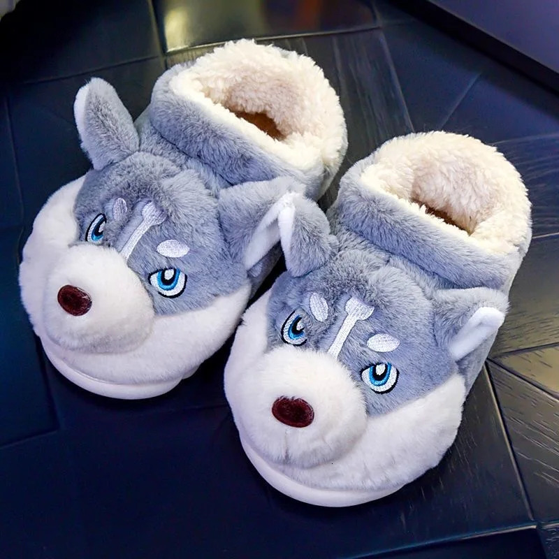 Women Indoor Cotton Slippers Cute Cartoon Dog Winter Warm Shoes Couples Home Floor Slides Antislip Female Male House Footwear 241214