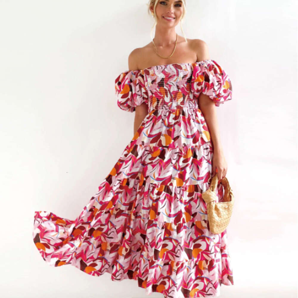 New European And American Women's Bohemian Printed One Shoulder Vacation Style Sexy Loose Dress