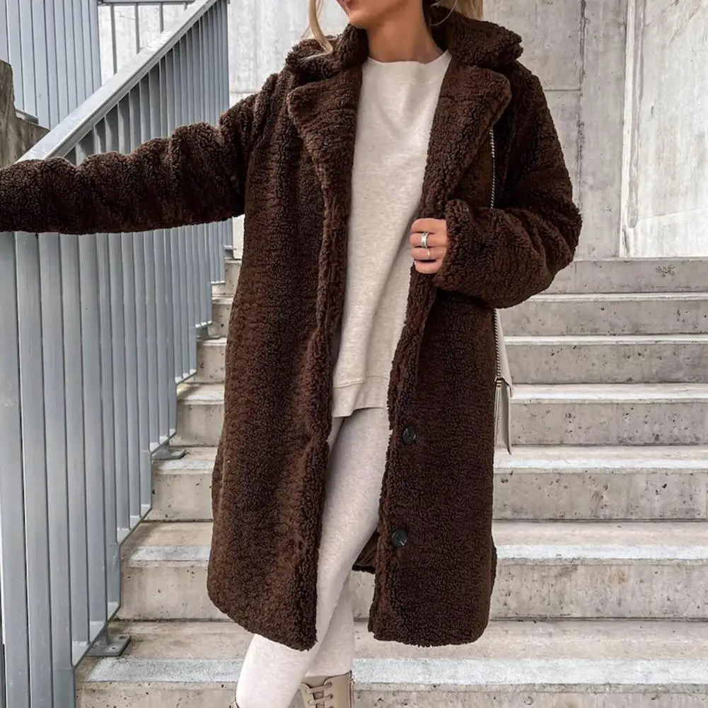 Womens trench coat plush thick womens single breasted teddy jacket long autumn and winter streetwear 241212