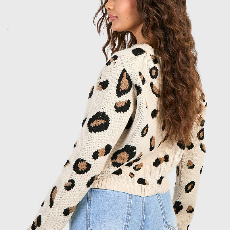 European and American new knitted sexy long sleeved leopard print strap women's sweater cardigan jacket