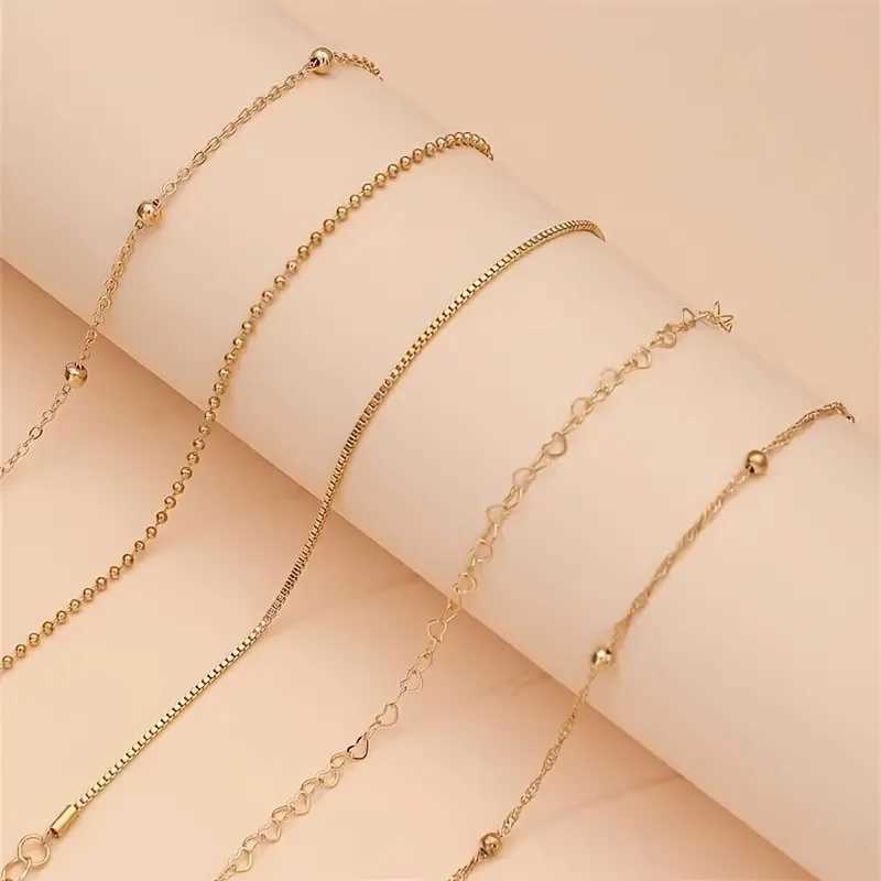 5 Pcs Set Of Tiny Golden Chain Design Bracelet Zinc Alloy Jewelry Elegant Leisure Style For Women Daily Stackable Hand ChainXJ241214