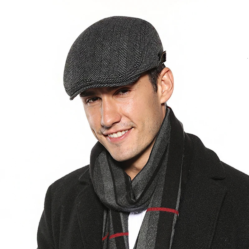 Wool Vintage Beret Men Winter Plus Velvet Warm Flat Hat Casual Berets Retro Fashion sboy Cap Mens Double Breasted Adjustable 241214