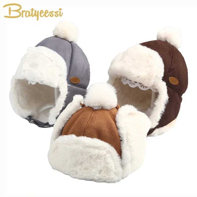 Artificial fur baby winter hat suitable for girls boys skiing baby hats baby hats with earmuffs fluffy lining childrens Beanie 1-3Y W241213