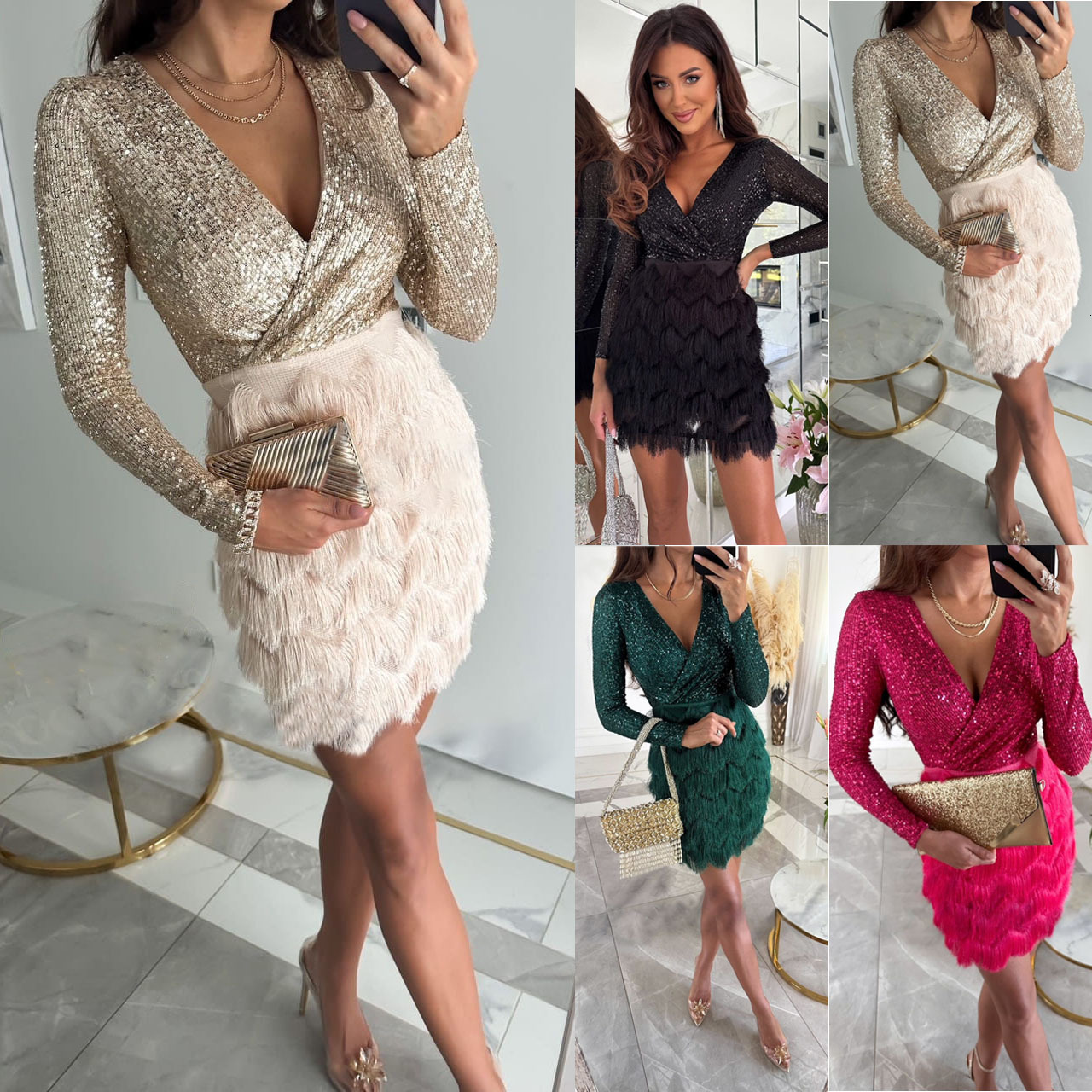 New Hot Selling Designer Short Skirt Party Dress Sequin Trendy Women's Dress
