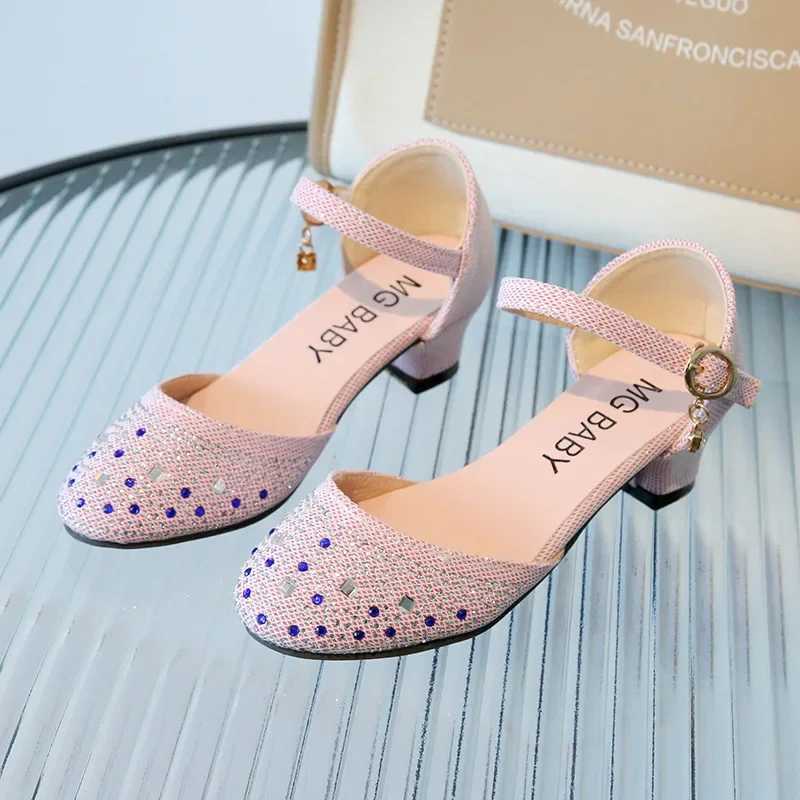 Sandals Princess Girls Party Shoes Children Sandals with Rhinestones High Heels Shoes Girls Sandals Pointy Toe Summer Kids Shoes H01184 H241213