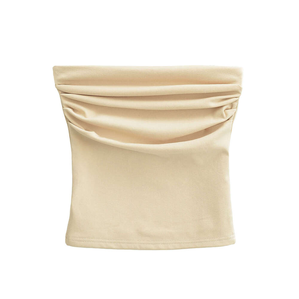 Spicy girl sexy pleated slim fit with a one neck chest hing vest, women's elastic tight short sleeved strapless vest top, 2024 versatile new tren