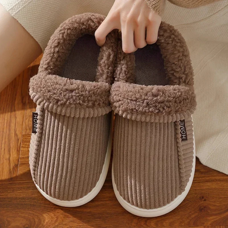 Big Size 48 49 Winter Warm Slippers Comfort Home Plush Shoes Women Men Bedroom Non Slip Slides Couples Indoor Casual Furry Flats 241214