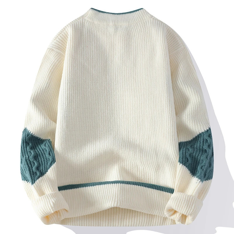 Mens Mock Neck Knitted Sweater Fashion Patchwork Knitting Pullovers Men Autumn Winter Daily Casual Warm Pullover Sweaters Man 241213