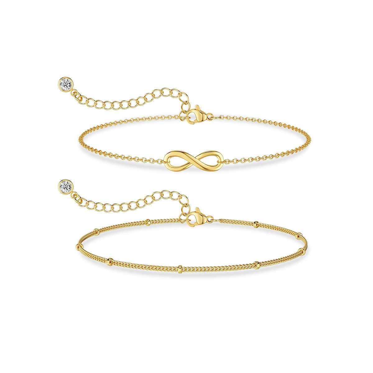2 layers Classic mini bracelet thin Chain 2024 new fashion Stainl Steel Gold Color tren jewelry Party gift wholesaleXJ241214