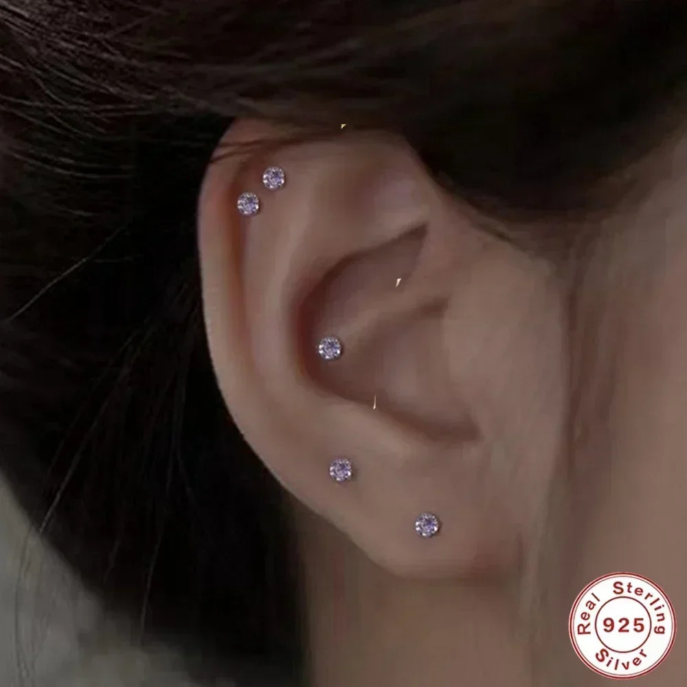VAL 1/2/5/10 Pairs 925 Sterling Silver Jewelry Women Fashion Cute Tiny Clear Crystal CZ Stud Earrings Gift for Girls Teens Lady 241214