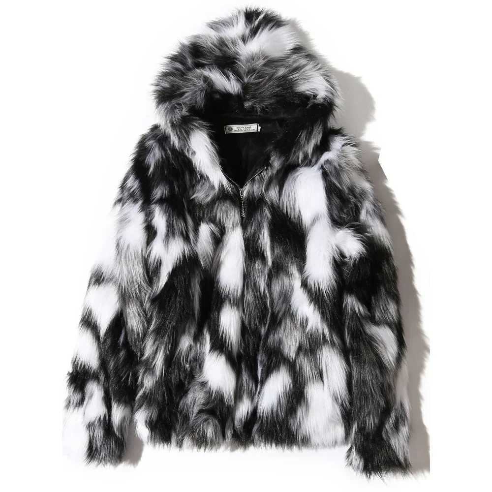 Winter Warm Plus Wool Artificial Fur Fox Fur Casual Mens Hooded Jacket Thick Boutique Mens Ultra Thin Jacket Size S-5XL W241213