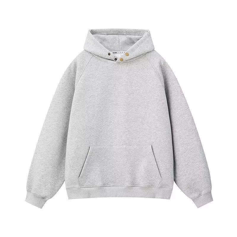 Autumn And Winter Trendy Brand American Double Button Hoodie Solid Color Heavy Loose Top Men's Plush Coat