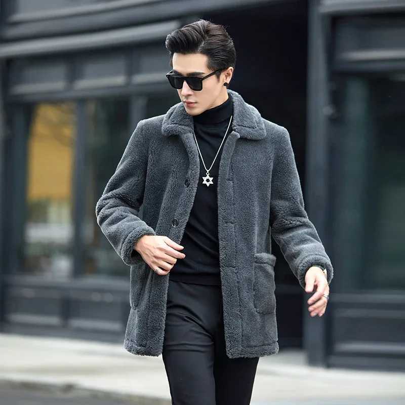 2024 Mens Winter New Authentic Wool Coat Mens Loose Genuine Fur Jacket Mens Business Casual Collar Coat F447 W241213