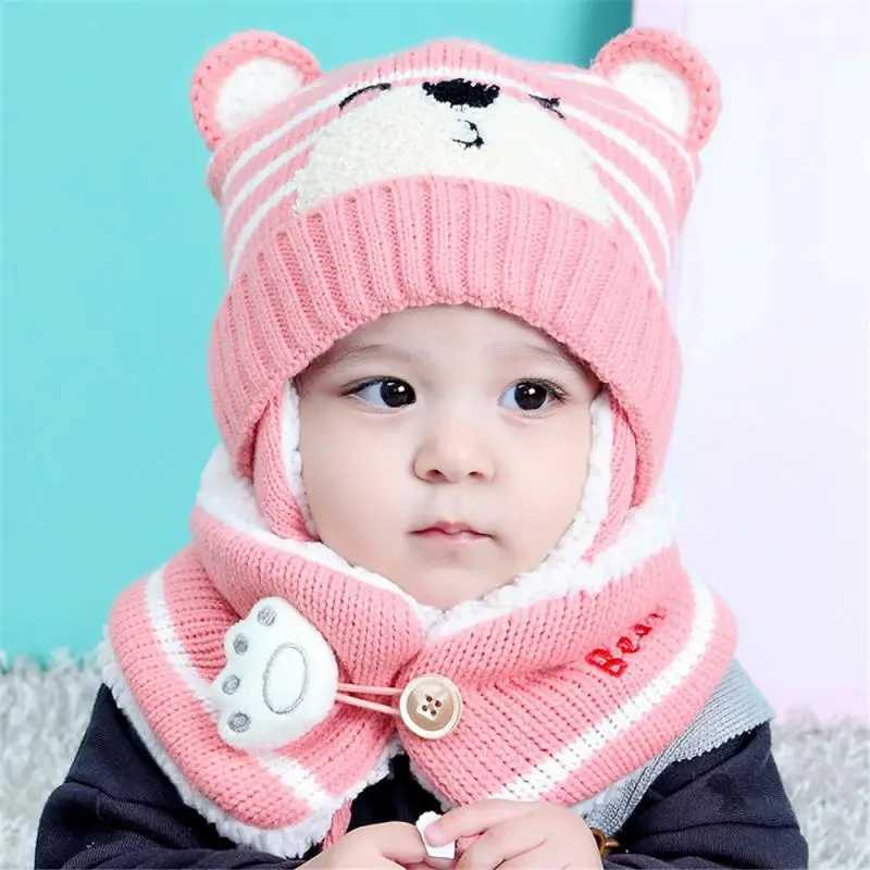 Autumn and Winter Baby Warm Knitted Hat with Pom Baby Bean Hat Animal Ear Protection Childrens Hat Boys and Girls Accessories W241213