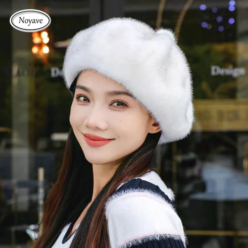 False Mink Fur Berets Hat Elegant Womens Winter Caps Fashion Artificial Fur Hats Knitted Warm False Mink Fur Hats 241214