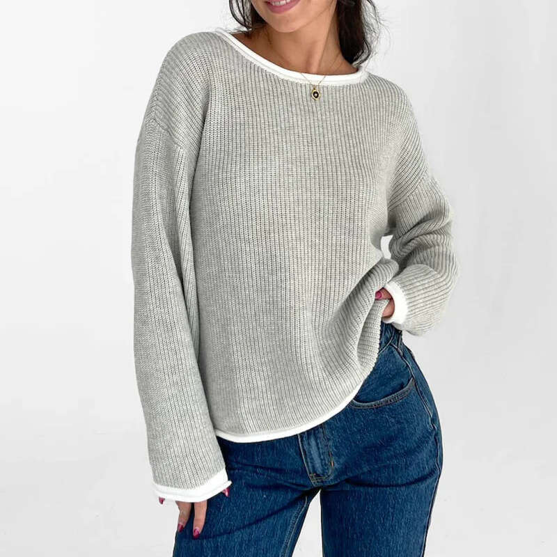2024 autumn winter new European and American knitted top women's round neck long sleeved loose pullover sweater for women