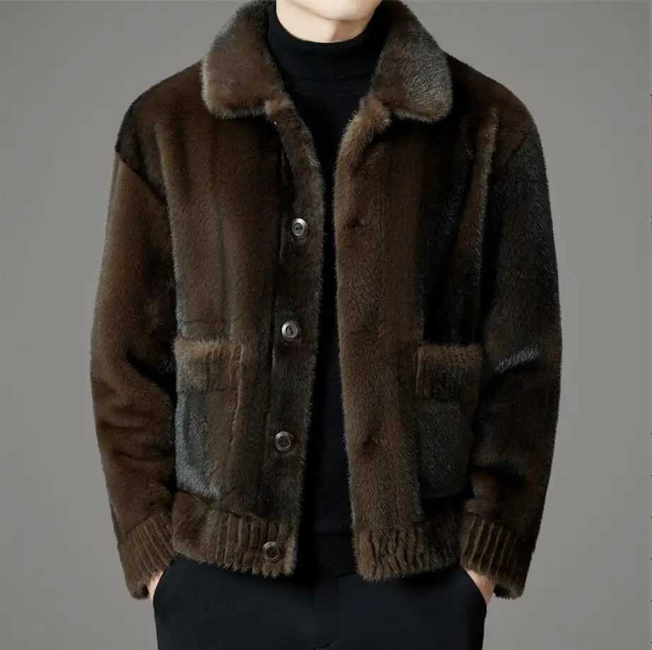 Luxury winter warm faux fur coat mens hooded thick fur coat jacket brand single chest designer mens clothing ultra-thin W241213