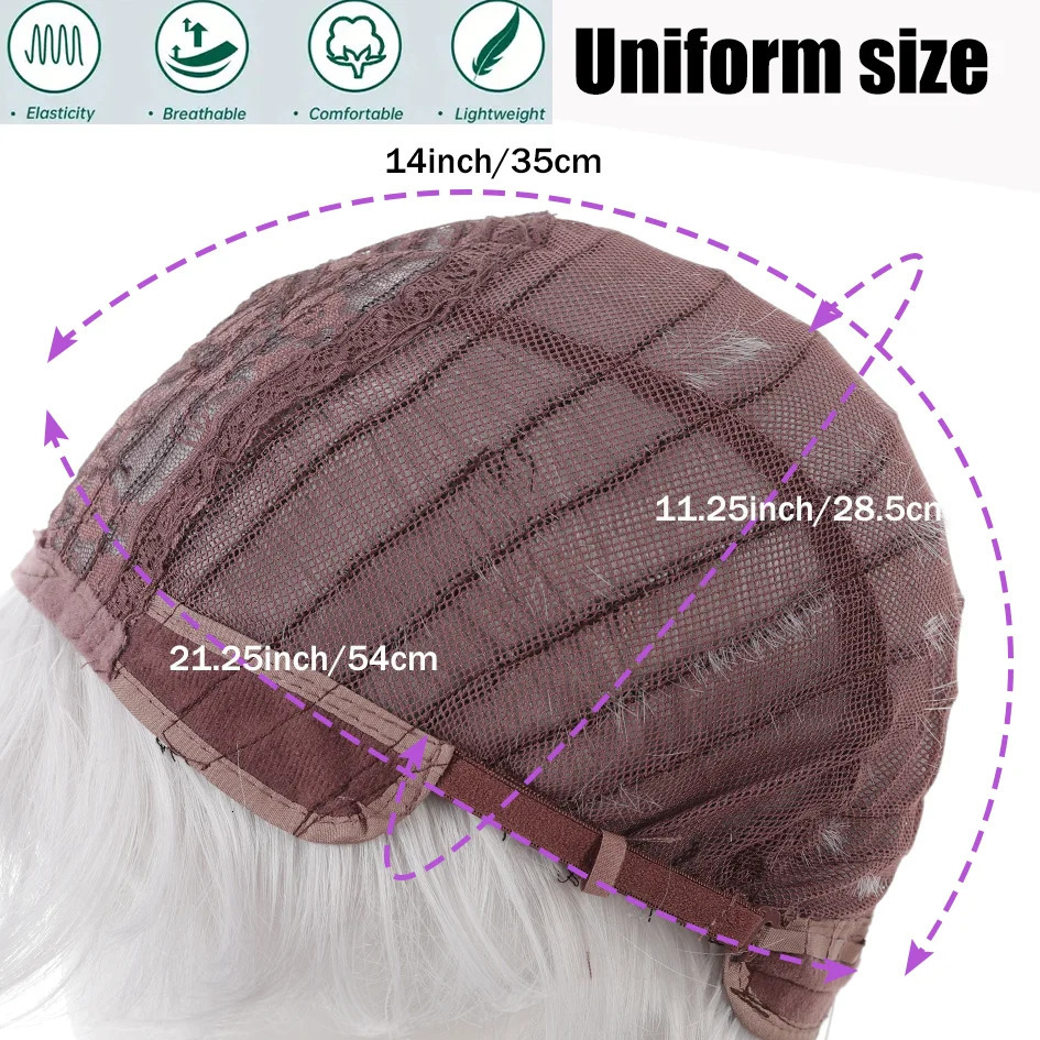 Synthetic wigs for men broken cap 10cm short straight hair slightly curly silver white wig ponytail cosplay christmas gifts 241213