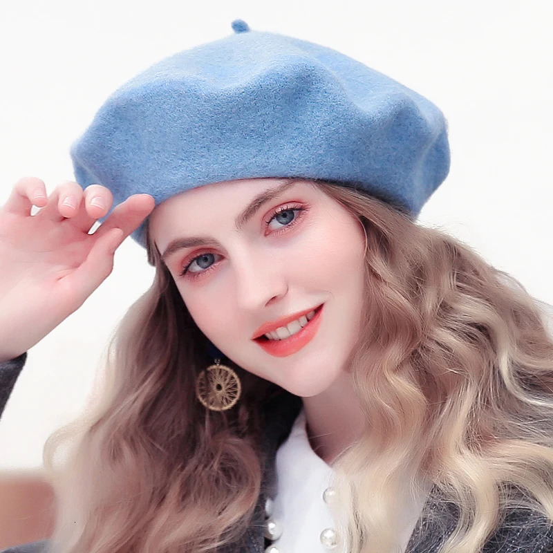 Wool beret womens winter French hat solid color fashionable autumn warm felt street 241210