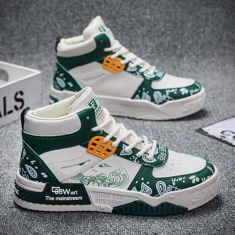 Men's High-Top Casual Sneakers Black, Green, Deep Blue hot | Fashion Trend Sports Board Shoes