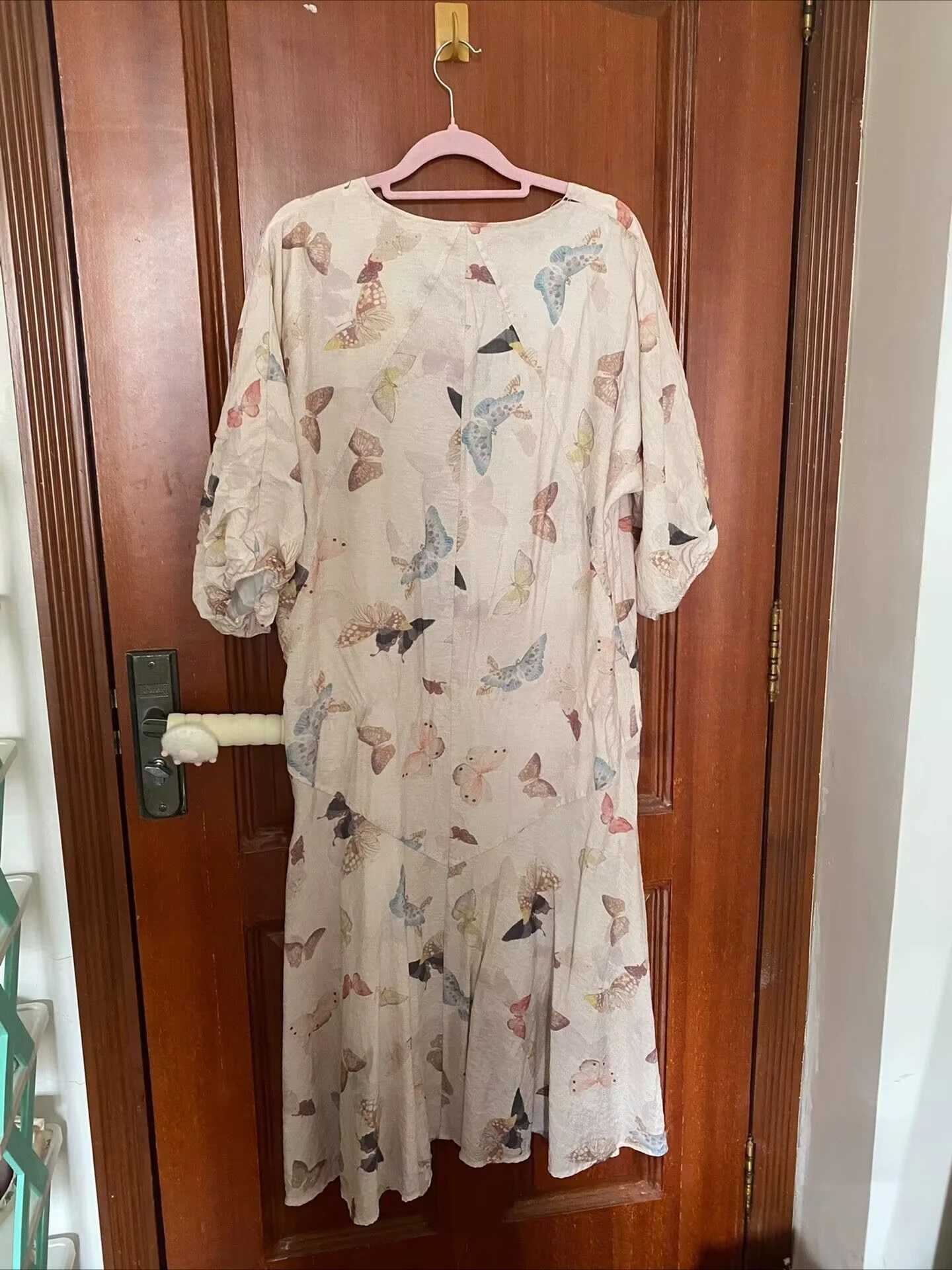 2025 Summer Materni Long Loose Dress Chinese Sle Lantern Sleeve Fashion Printing Pregnant Woman Beach Dress Holiday ClothesXJ241213
