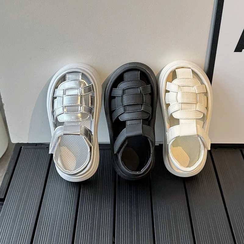 Sandals New Trendy Weave Solid Girls Sandals Closed Toe Sandals for Girl Kids Baby Flat Platform Girls Sandals Summer Kids Shoes H06127 H241213