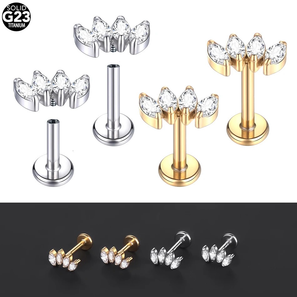 1Pc G23 Crystal Labret Stud Lip Ring Internal Thread Zircon Ear Cartilage Tragus Helix Daith Earring Body Jewelry 16G 241214
