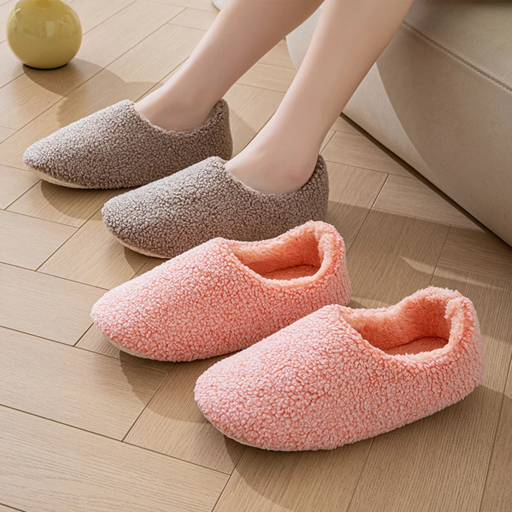 Womens Plush Slippers Closed Back Indoor Slippers Curly Fleece Slip On Loafer Slippers Comfortable Non-Slip for Autumn Winter 241213