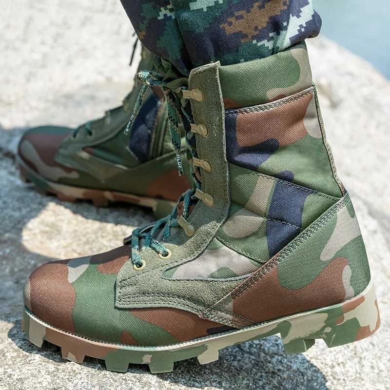 Camouflage Tactical Climb Boots Men High Top Side Zipper Training Desert Combat Work Boots Outdoor Mountaineering Hiking Shoes X241214