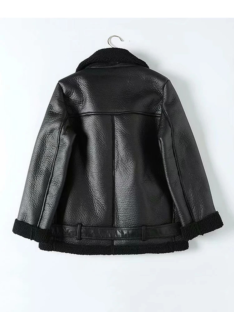 TRAF winter coat womens thick synthetic leather fur sheepskin womens fur jacket pilot coat Casaco Feminino 241210
