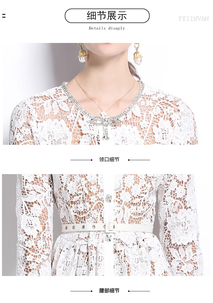 Casual Dresses Quality Autumn Long Sleeve Midi White Lace Evening Dress Women Summer Autumn Beaded Diamonds Chain Bow Belt Prom Wedding Dresses 2025