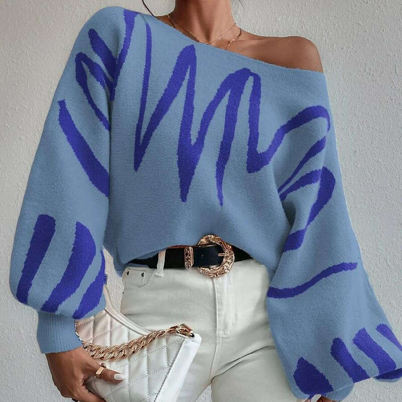 European and American new loose fitting pullover knitted women's lantern sleeve design sense sweater women